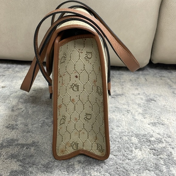 Vintage Christian Dior Honeycomb Flap Shoulder Bag Satchel Beige Designer - Picture 5 of 17